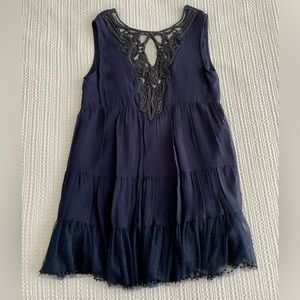 Zara Beaded and Embroidered Tulle Midi Dress in Navy